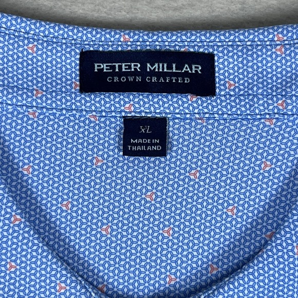 Peter Millar Crown Crafted Polo Mens XL Marina Blue Geometric Pelican Hill Golf - Picture 3 of 12
